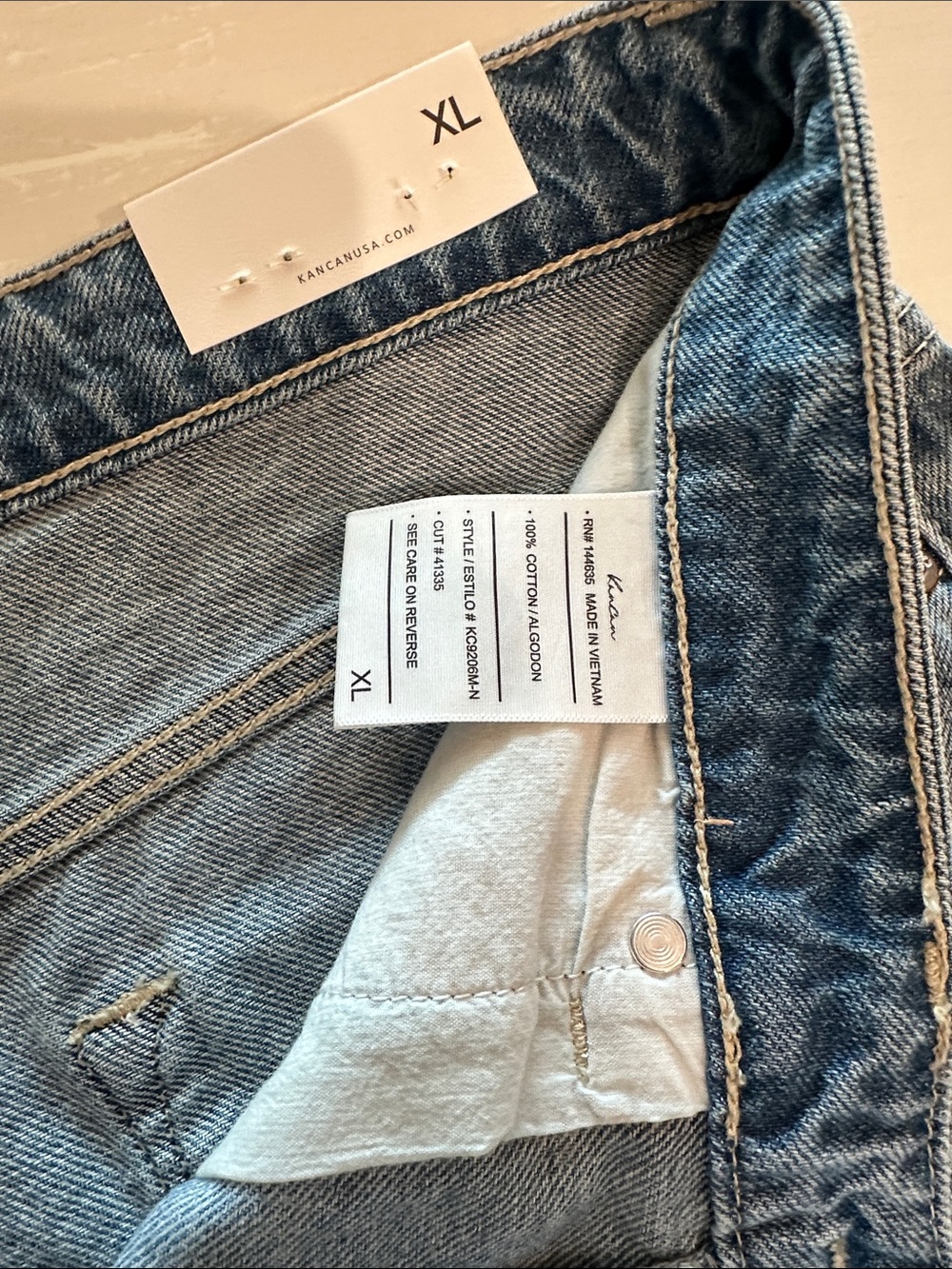 KanCan Light Blue Denim Jean Shorts with Frayed Hem - Picture 3 of 4